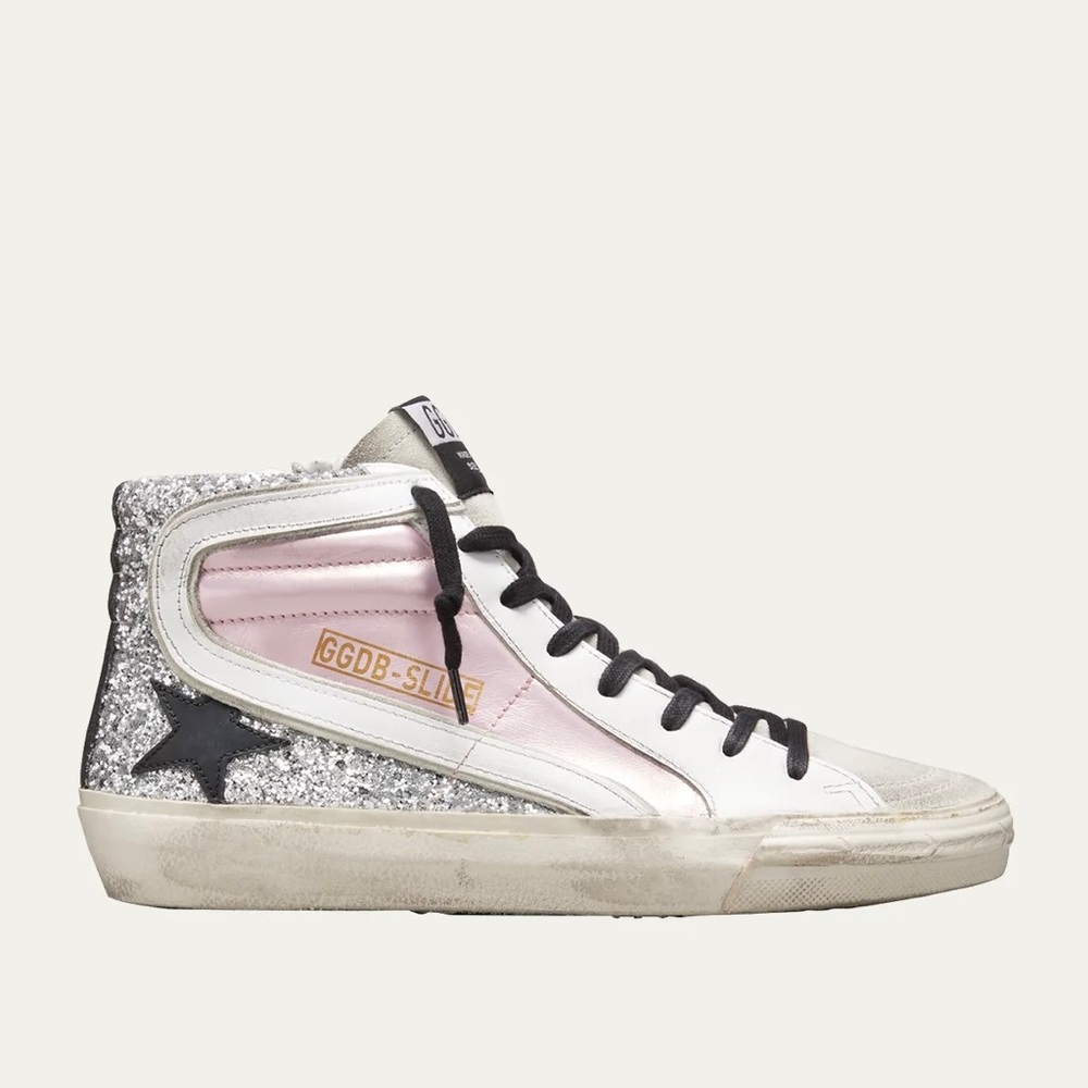 Golden Goose Women's Glitter High-Top Sneakers - Pink and Silver